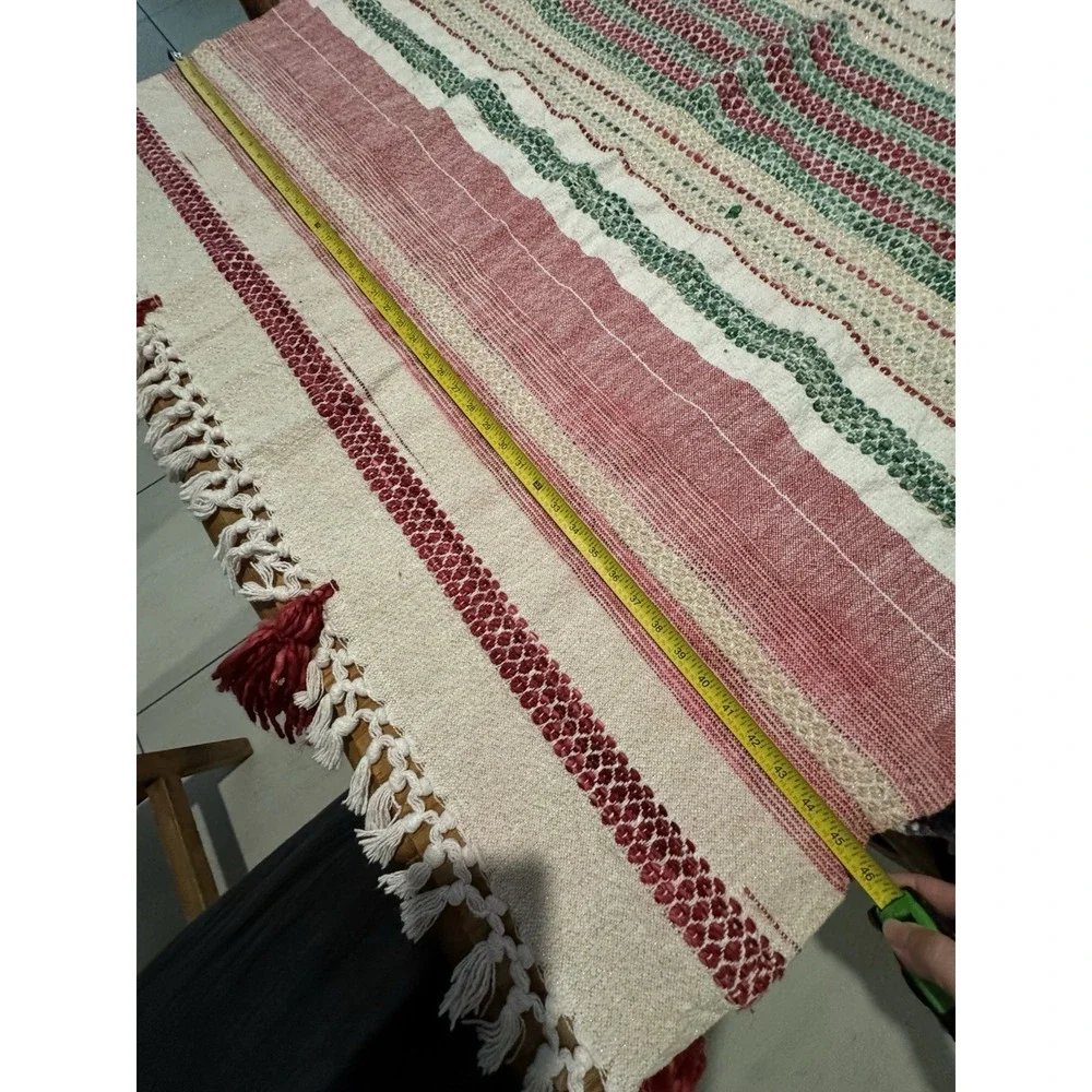 Max Studio Home Woven Throw Blanket Red Green Cream Metallic Fringe Tassels